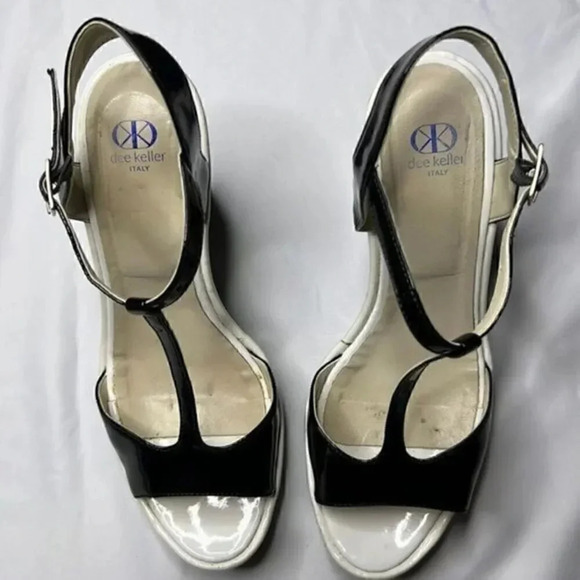 Dee Keller size 38 1/2 patent leather sandals heels wedges - Picture 1 of 6